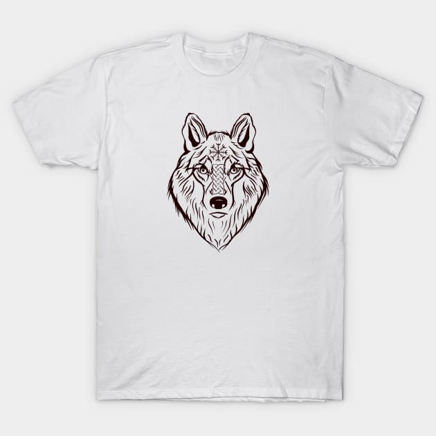 Viking mythology. Wolf Fenrir , helm of terror . T-Shirt by Sitenkova